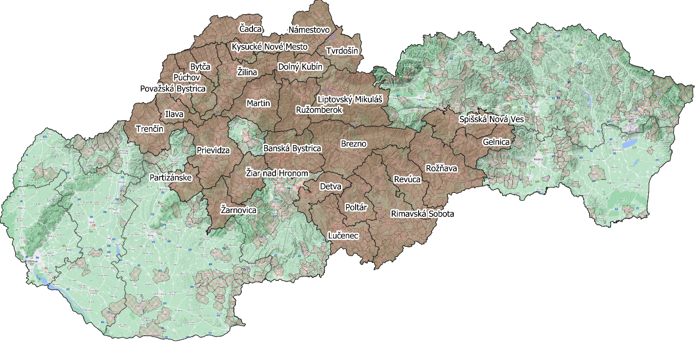 Obr. 1.4 Mapa rizikových obcí a okresov