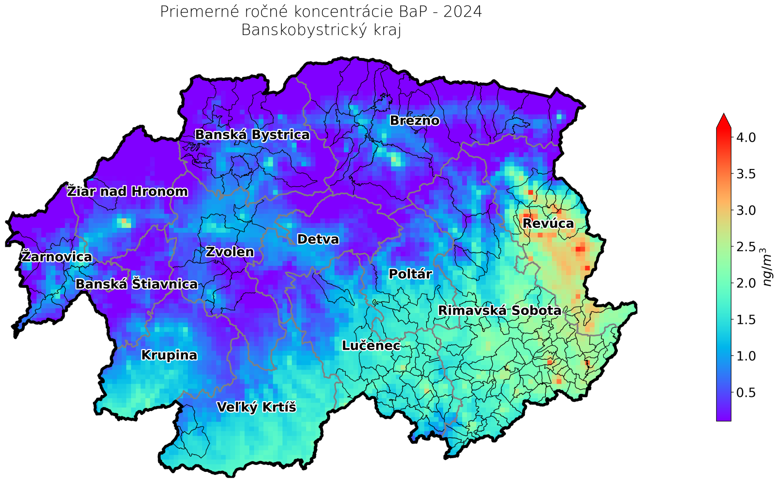 model RIO priemerné ročné koncentrácie BaP 2024 BB kraj