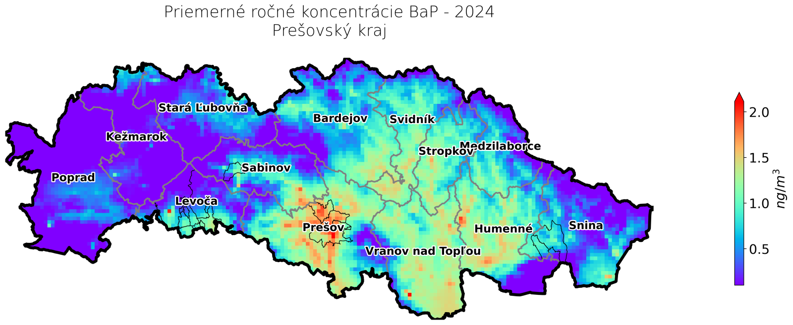 priemerné ročné koncentrácie v 2024 PV kraj - BaP
