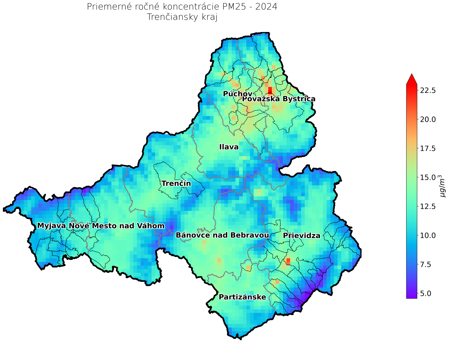 priemerné ročné koncentrácie TN kraj v 2024 - PM25