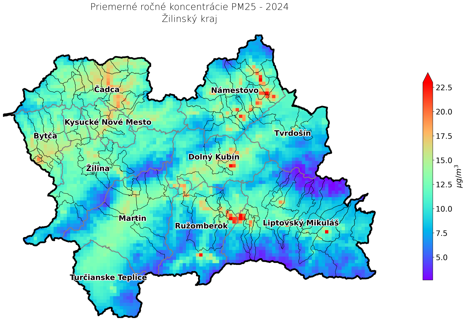 priemerné ročné koncentrácie v roku 2021, ZA kraj - PM25